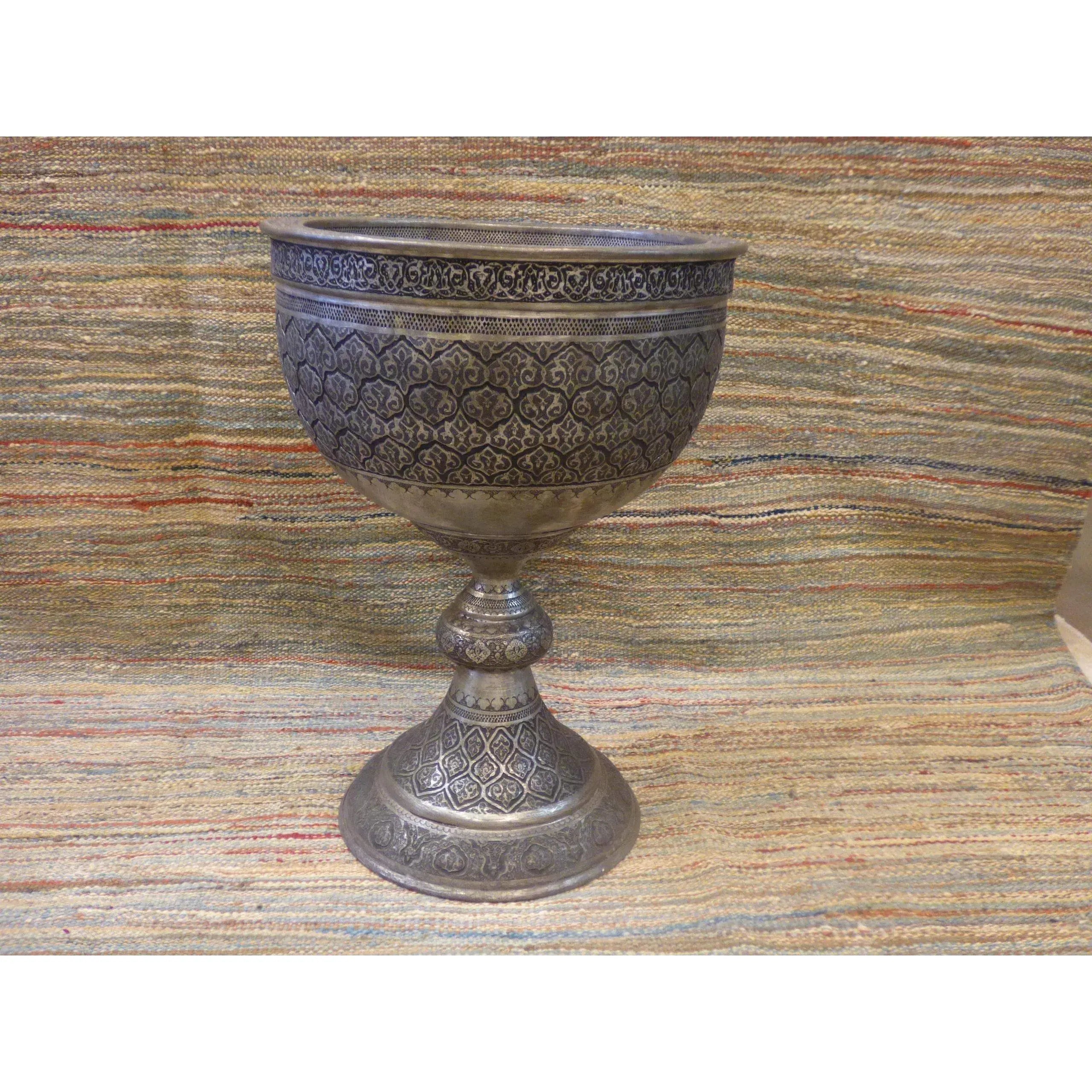 Authentic Art Antique Persian Engraved Brass Vase Ghalamzani 18" X 23" Abcca0106